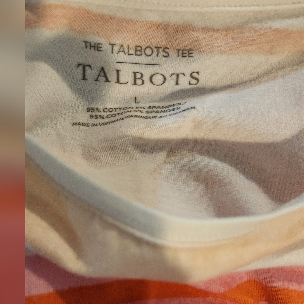 Women's Talbots Pink And Orange Stripe Tee, Size L - Picture 2 of 11